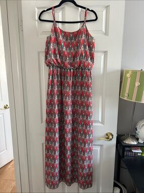 A. Byer Red and White Geometric Maxi Dress